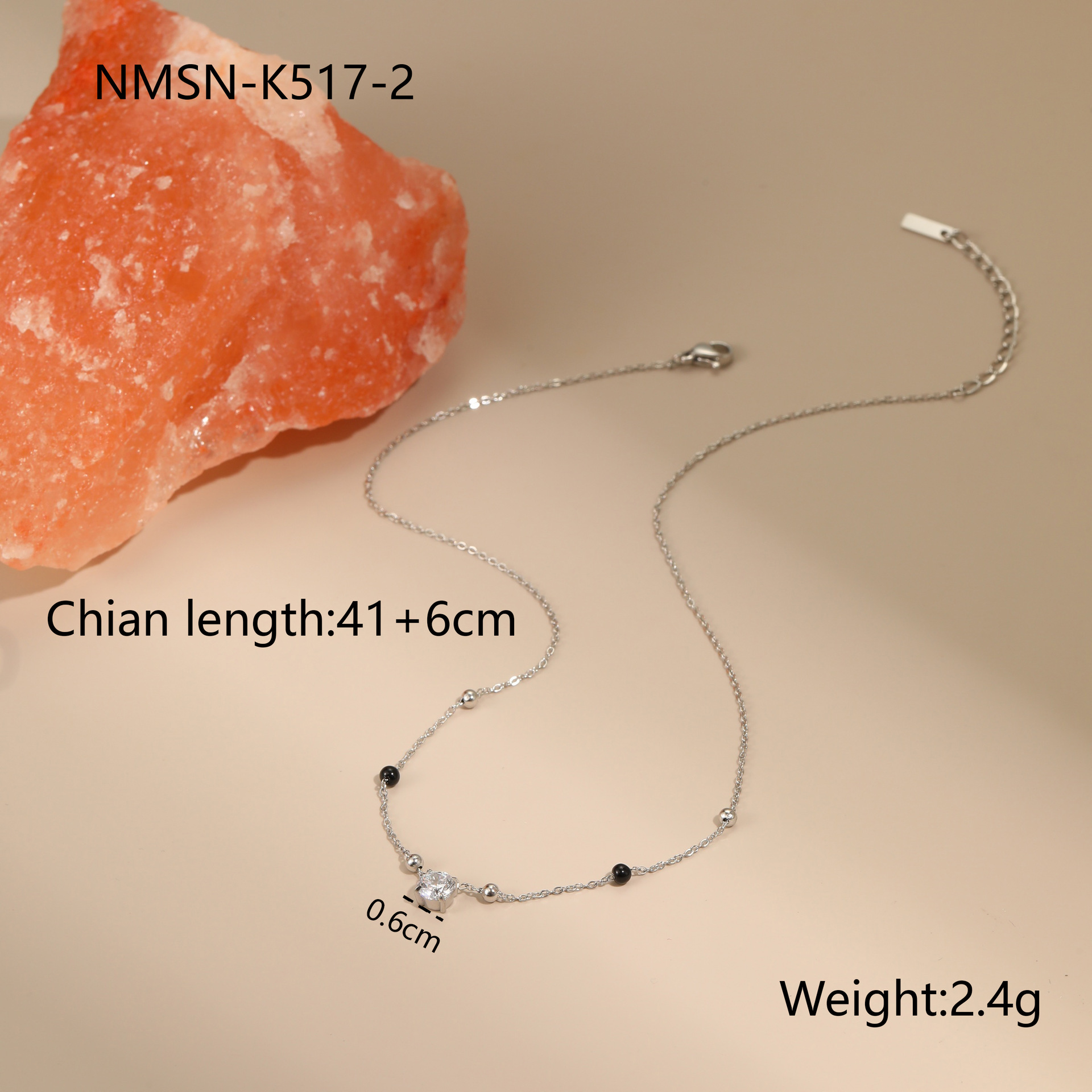 NMSN-K517-2 Steel Black Bead Necklace Picture4
