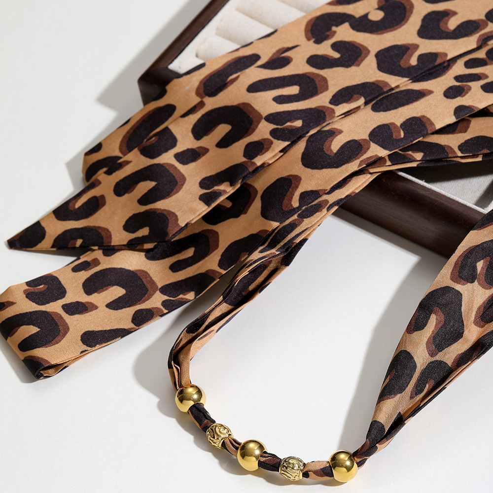 1 Piece Leopard DIY Print Fabric Stainless Steel Women's Long Necklaces Picture4