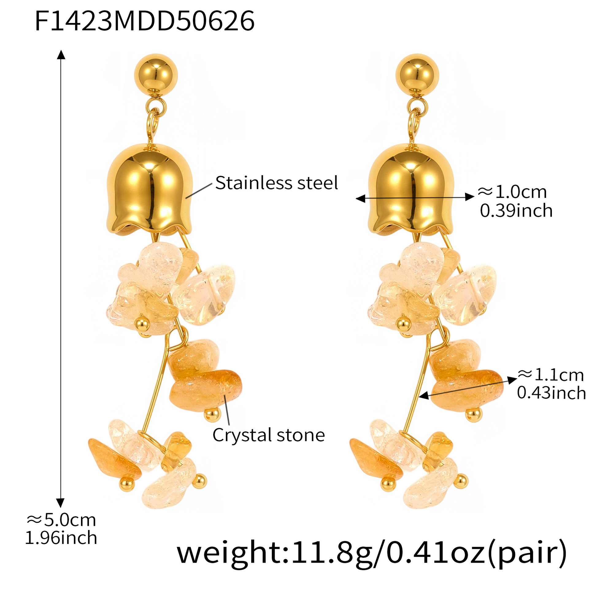F1423-Natural Citrine Tassel Earrings 