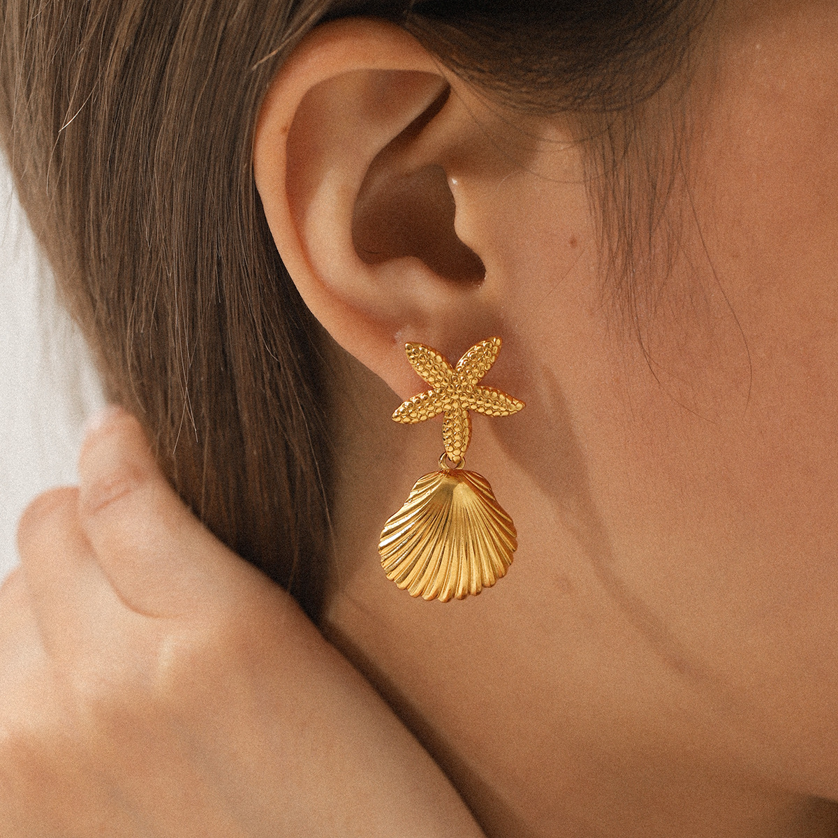 1 Pair Starfish Stainless Steel Gold Color Women's Stud Earrings Picture4