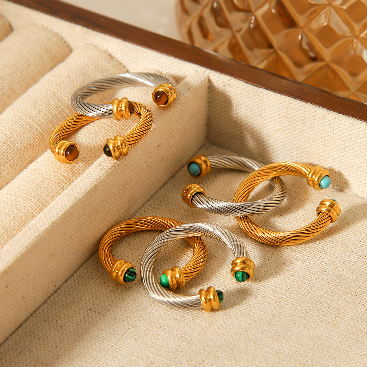 1 Piece Annular Shape Stainless Steel Gold Color Natural Stone Statement Rings Picture6