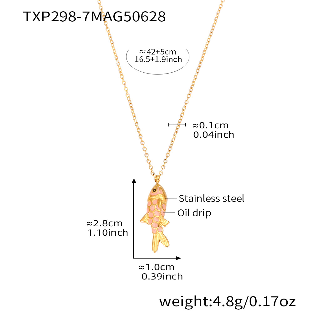 TXP298-7 Deep pink fish pendant necklace 42+5cm Picture7