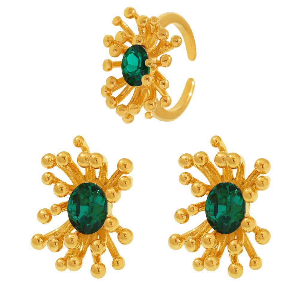 1 Piece Retro Flower Stainless Steel Gold Color Women's Earring Sets Picture9