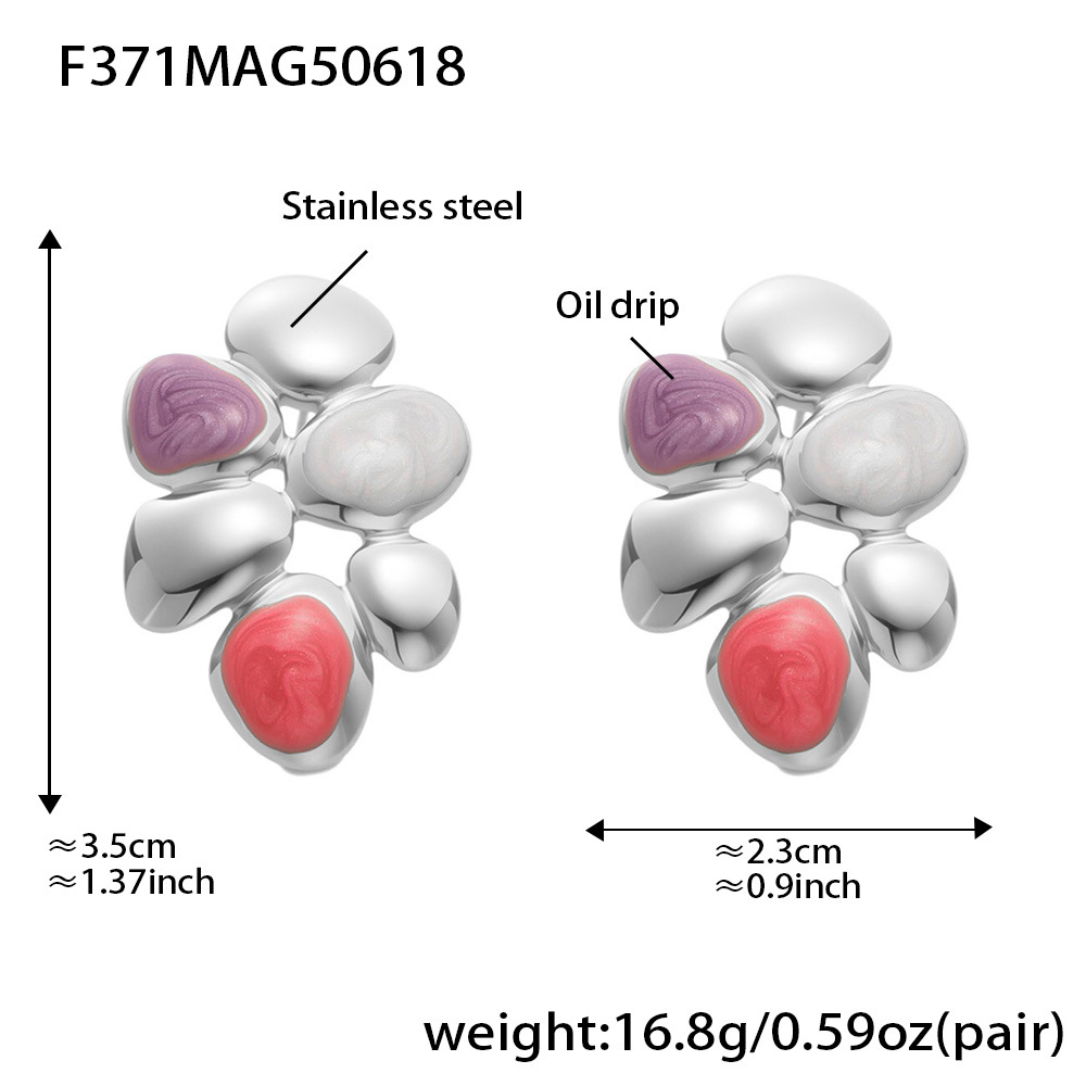 F371-Steel Colorful Red, White and Purple Earrings Picture2