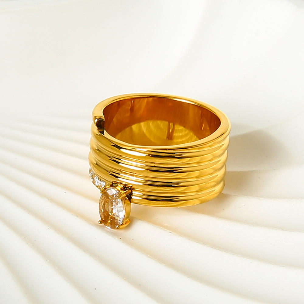 1 Piece Luxurious Multi Layer Stackable Snake Stainless Steel  Zircon Statement Rings Picture2