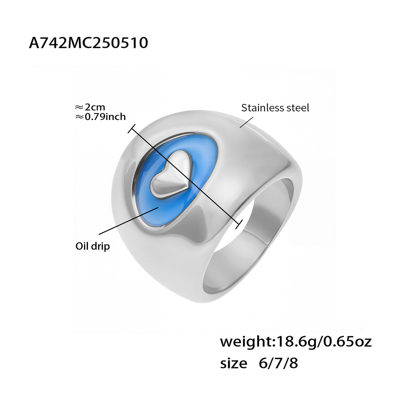 A742-Steel Heart Enamel Ring/No. 6 Picture4