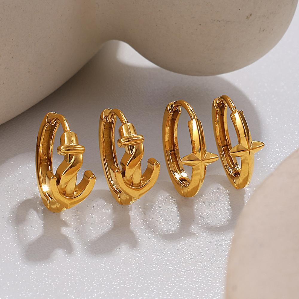 1 Pair Cross Stainless Steel Gold Color Hoop Earrings Picture3