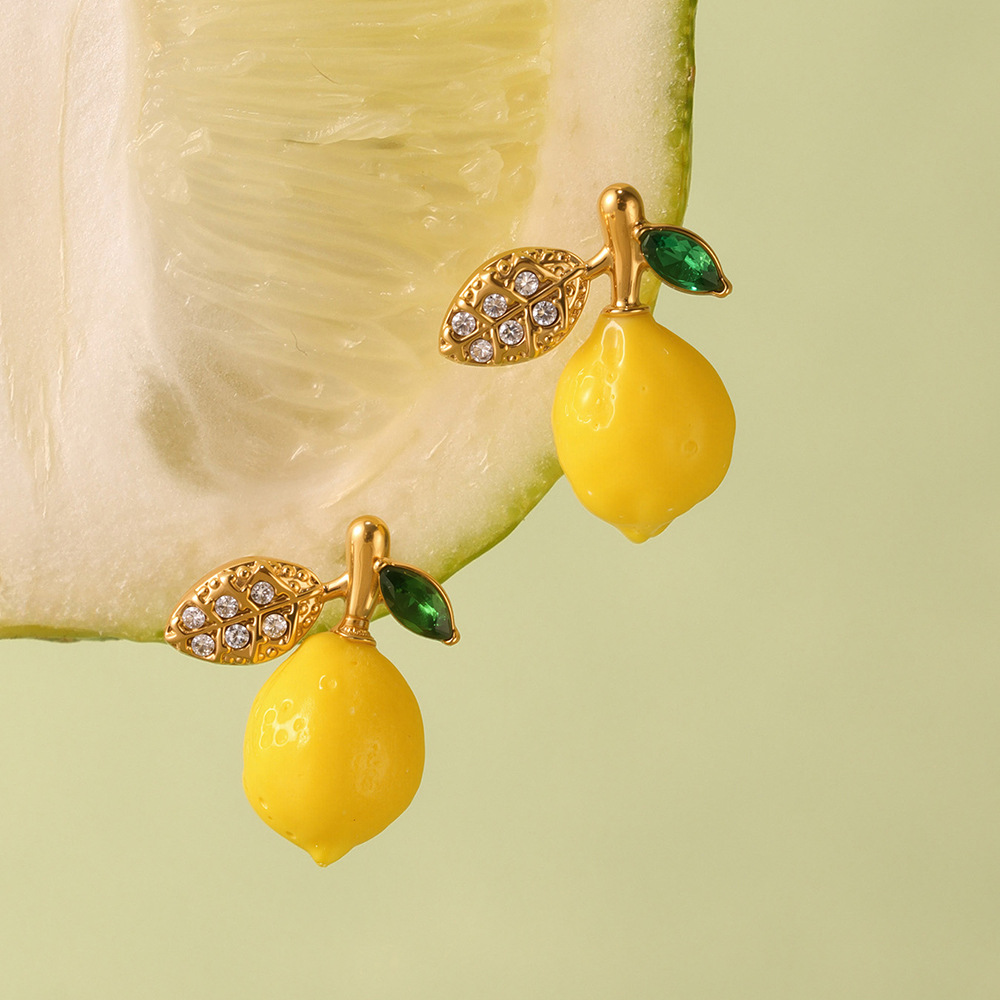 1 Pair Natural Lemon Stainless Steel Gold Color Women's Drop Earrings Picture3