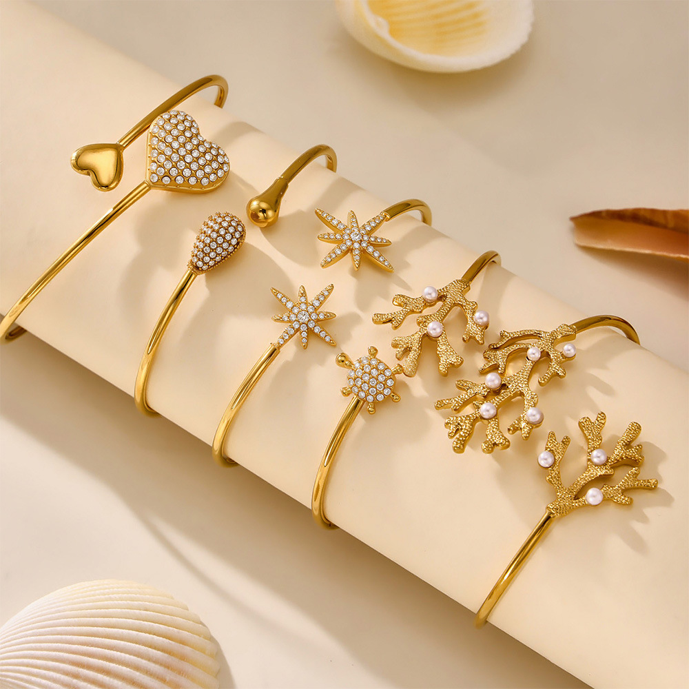 1 Piece Vacation Coral Stainless Steel Gold Color Women's Bangles h5 Picture4