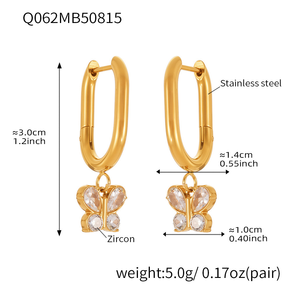 Q062-Golden Butterfly Zircon U-Shaped Earrings 