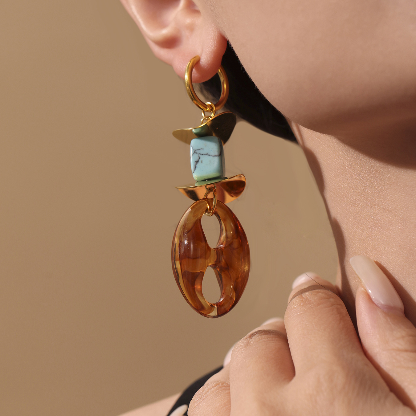 1 Pair Retro Irregular Oval Shape Stainless Steel Gold Color Women's Drop Earrings Picture4