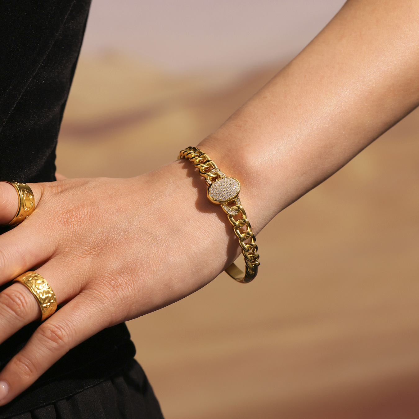 1 Piece Luxurious Series Oval Stainless Steel Gold Color Women's Bangles Picture4