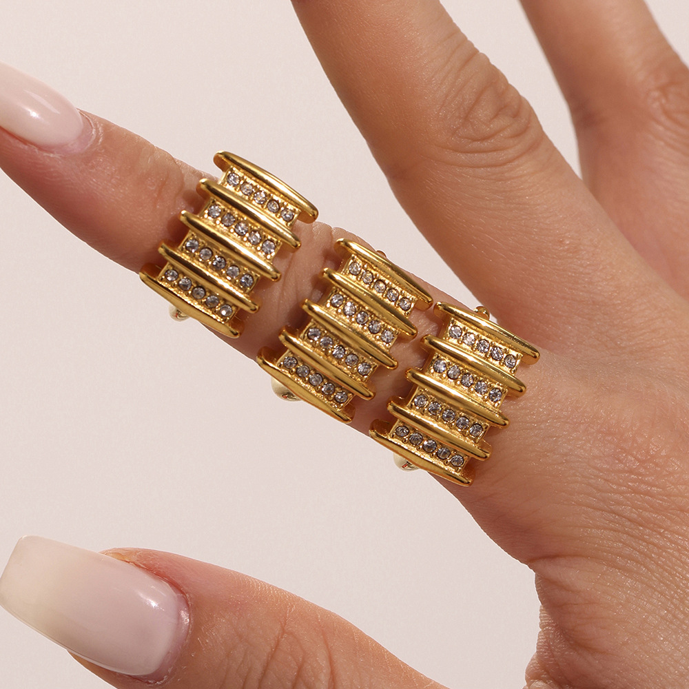 1 Piece Modern Rectangle Stainless Steel Waterproof Gold Color Statement Rings Picture6