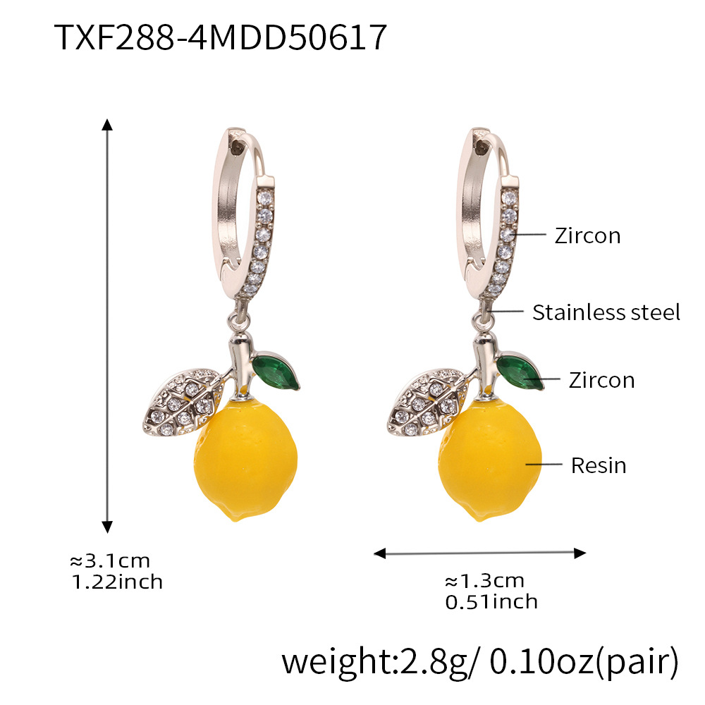 TXF288-4 Lemon Steel White Diamond Earrings 