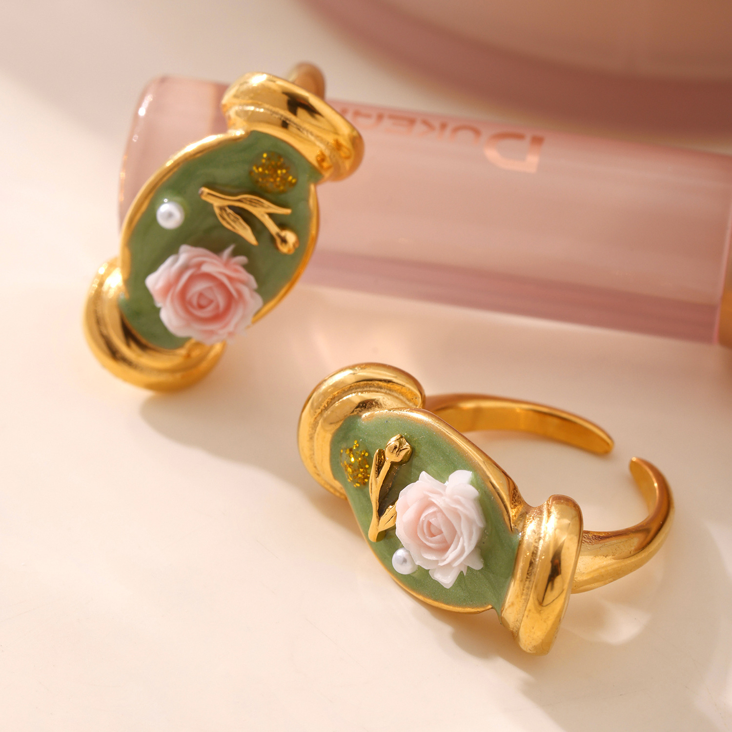 1 Piece Romantic Series Flower Stainless Steel Gold Color Statement Rings h5 Picture3