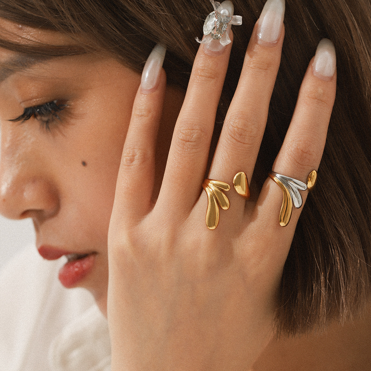 1 Piece Simple Series Daily Irregular Shape Stainless Steel Gold Color Statement Rings Picture4