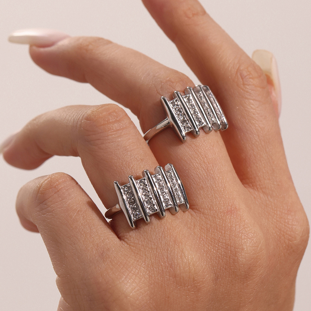 1 Piece Modern Rectangle Stainless Steel Waterproof Gold Color Statement Rings Picture5