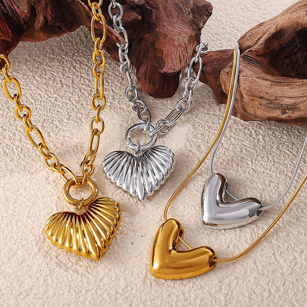 1 Piece Heart Stainless Steel  Gold Color Pendant Necklace