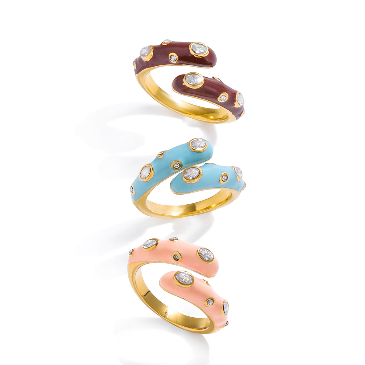 1 Piece Color of Macaron Irregular Shape Stainless Steel Zircon Women's Gemstone Rings h5 Picture8