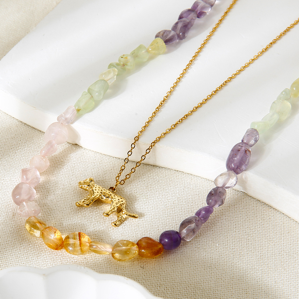 1 Set Romantic Series Natural Stones Gold Color Necklaces Set Picture2
