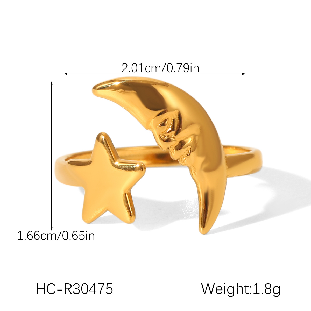 1 Piece Simple Series Daily Moon Stainless Steel Waterproof Gold Color Statement Rings h5Picture2