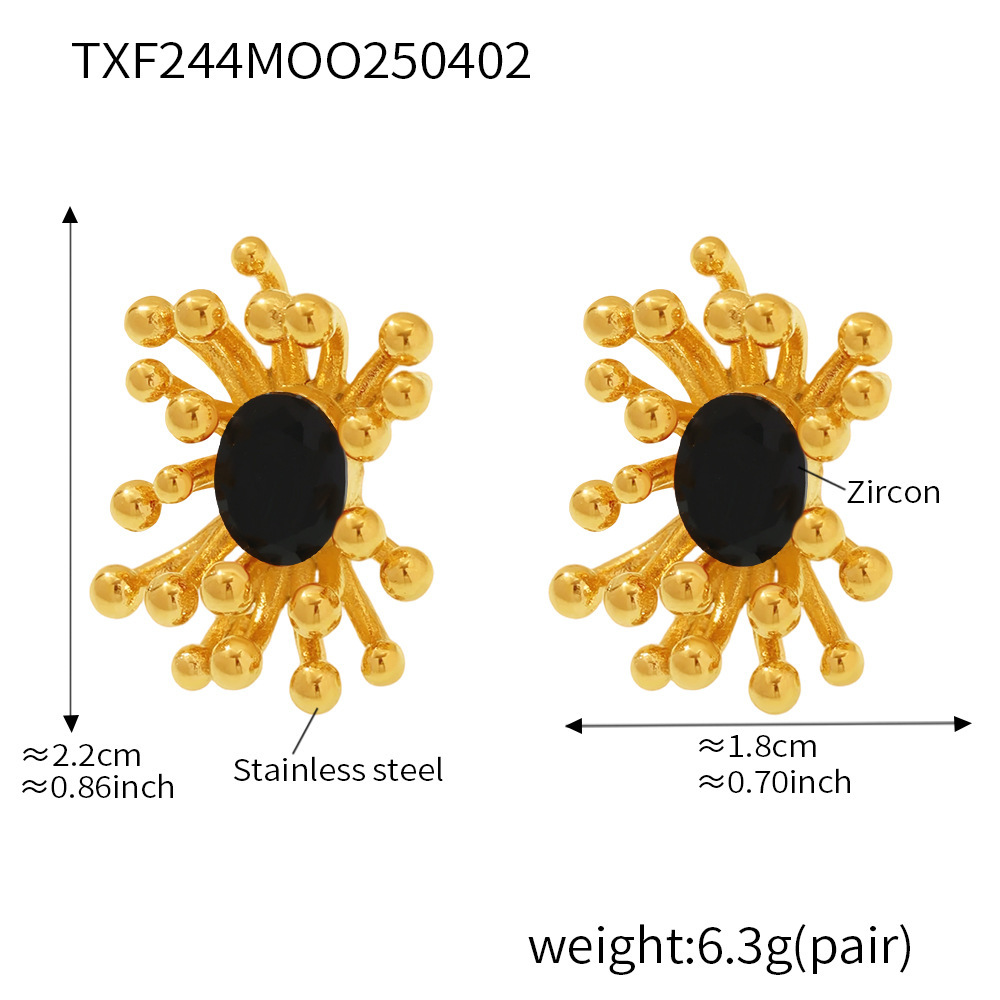 TXF244-Black zircon stamen earrings Picture5