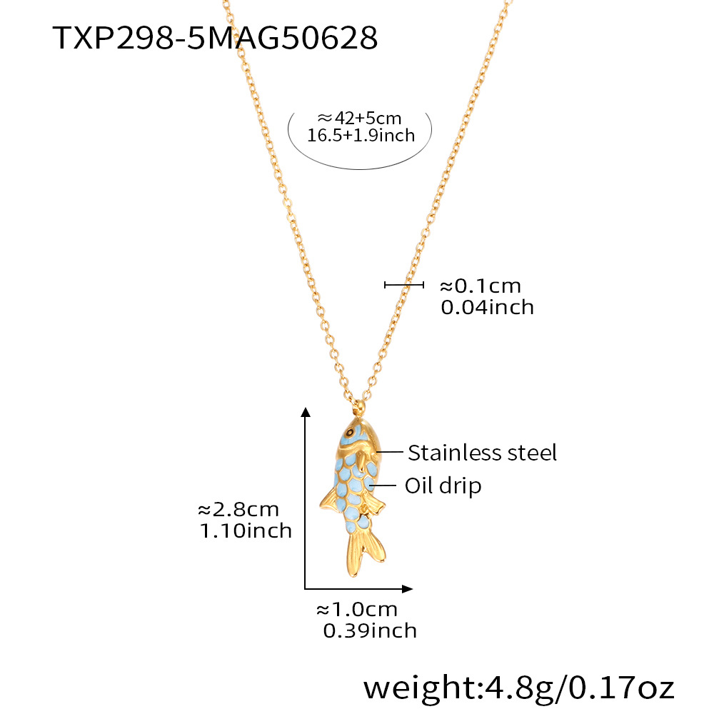 TXP298-5 Sky blue fish pendant necklace 42+5cm Picture5