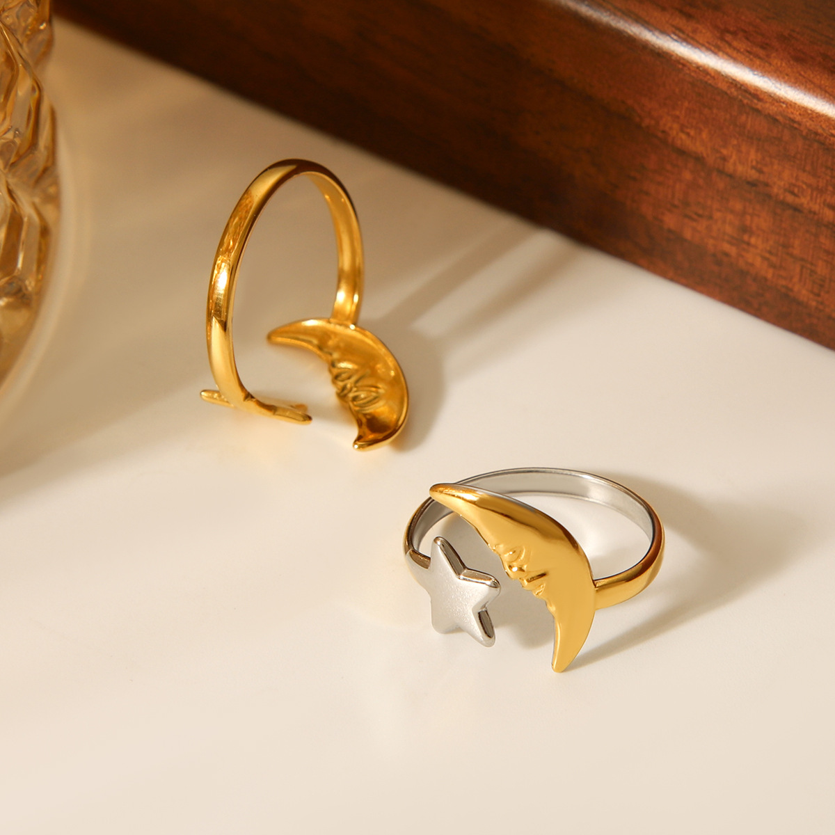 1 Piece Simple Series Daily Moon Stainless Steel Waterproof Gold Color Statement Rings h5Picture6