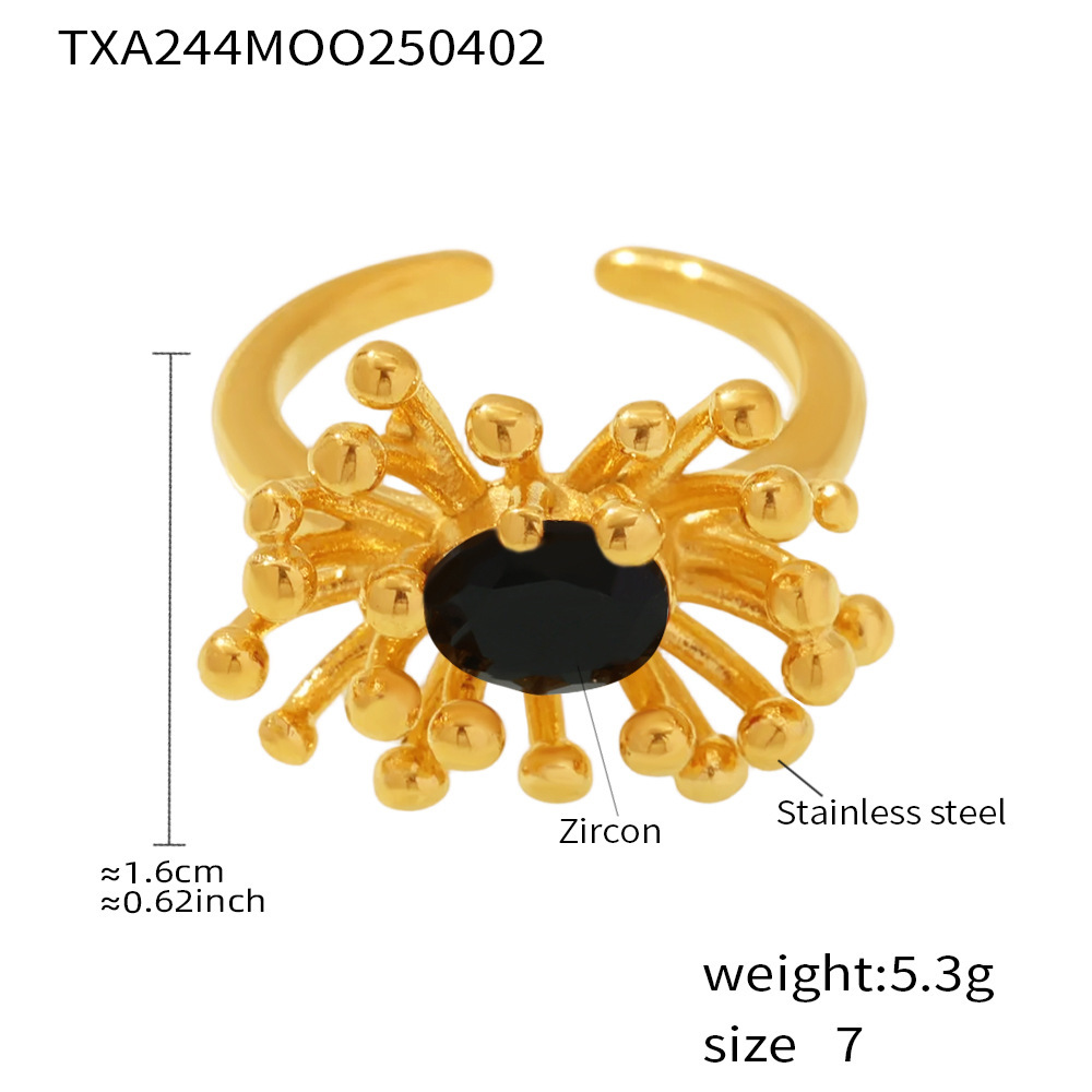 TXA244-Black zircon flower ring-size 7 Picture2