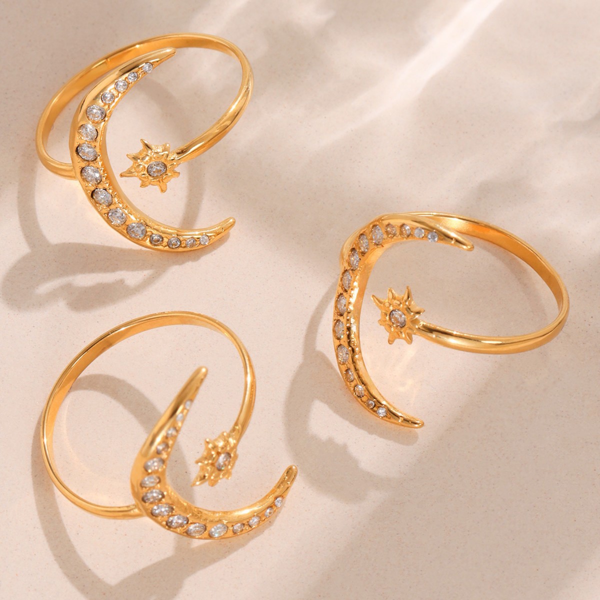 1 Piece Shinning Series Moon Stainless Steel Gold Color Statement Rings Picture6