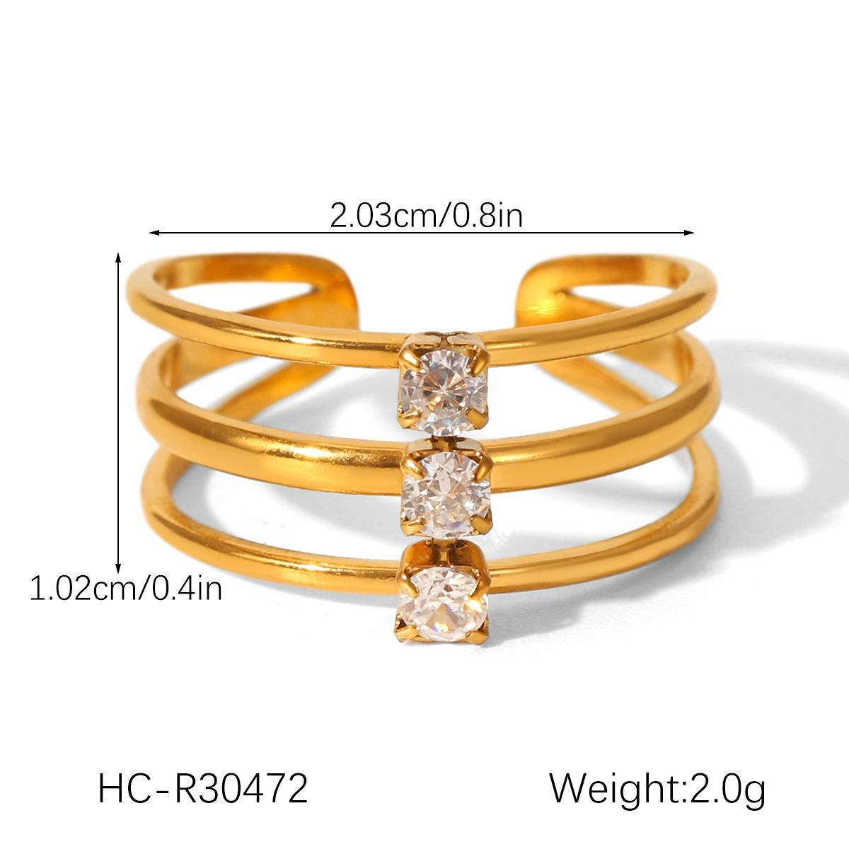 1 Piece Simple Three Layers Stainless Steel   Gold Color  Zircon Statement Rings Picture2