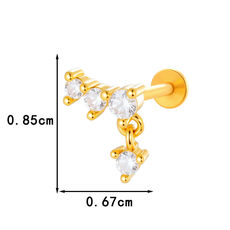 1 Piece Flower Moon Copper Gold Color Zircon Piercing Earring h5 Picture2
