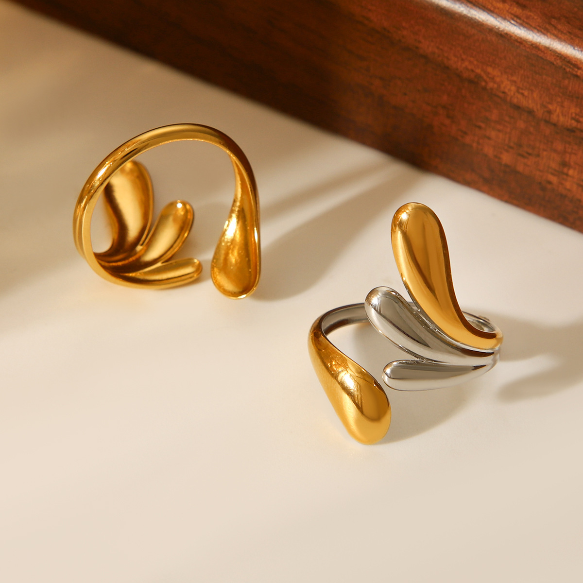 1 Piece Simple Series Daily Irregular Shape Stainless Steel Gold Color Statement Rings Picture6