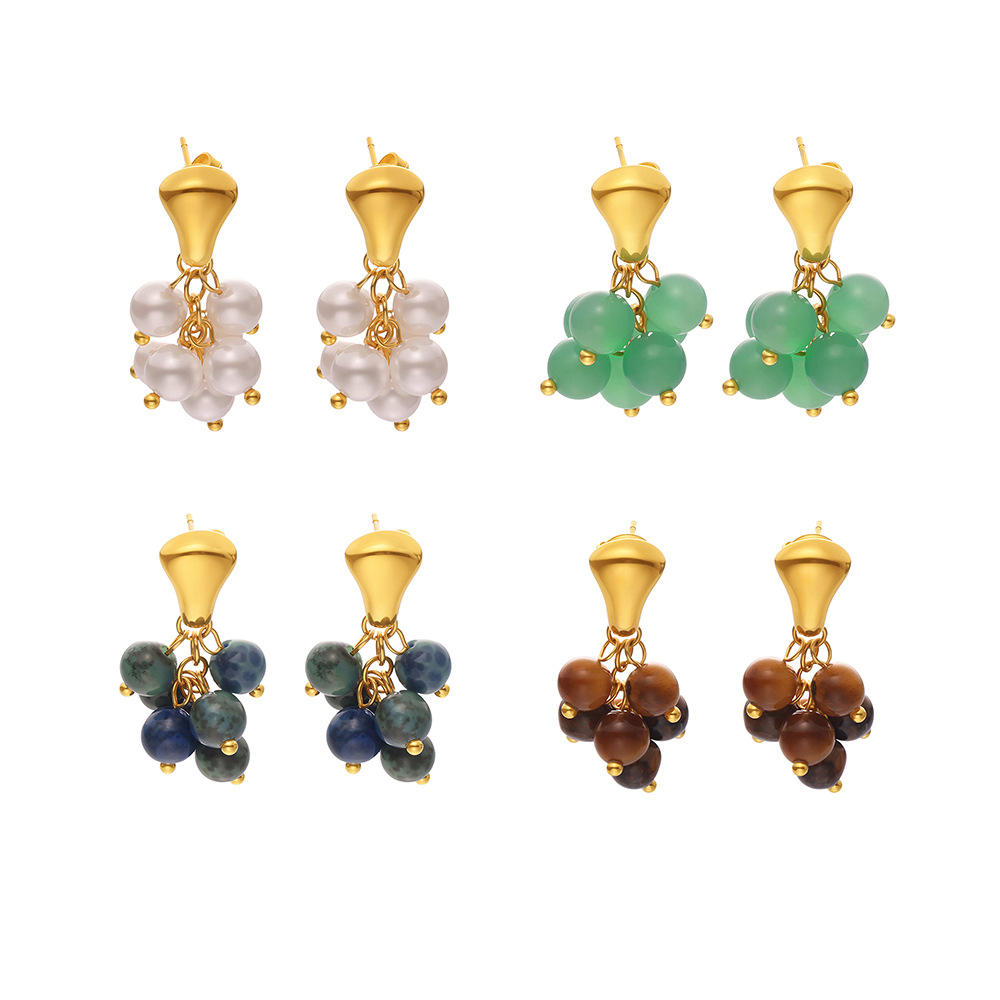 1 Pair Gorgeous Natural Stone Tassel Stainless Steel Gold Color Women's Drop Earrings Picture5
