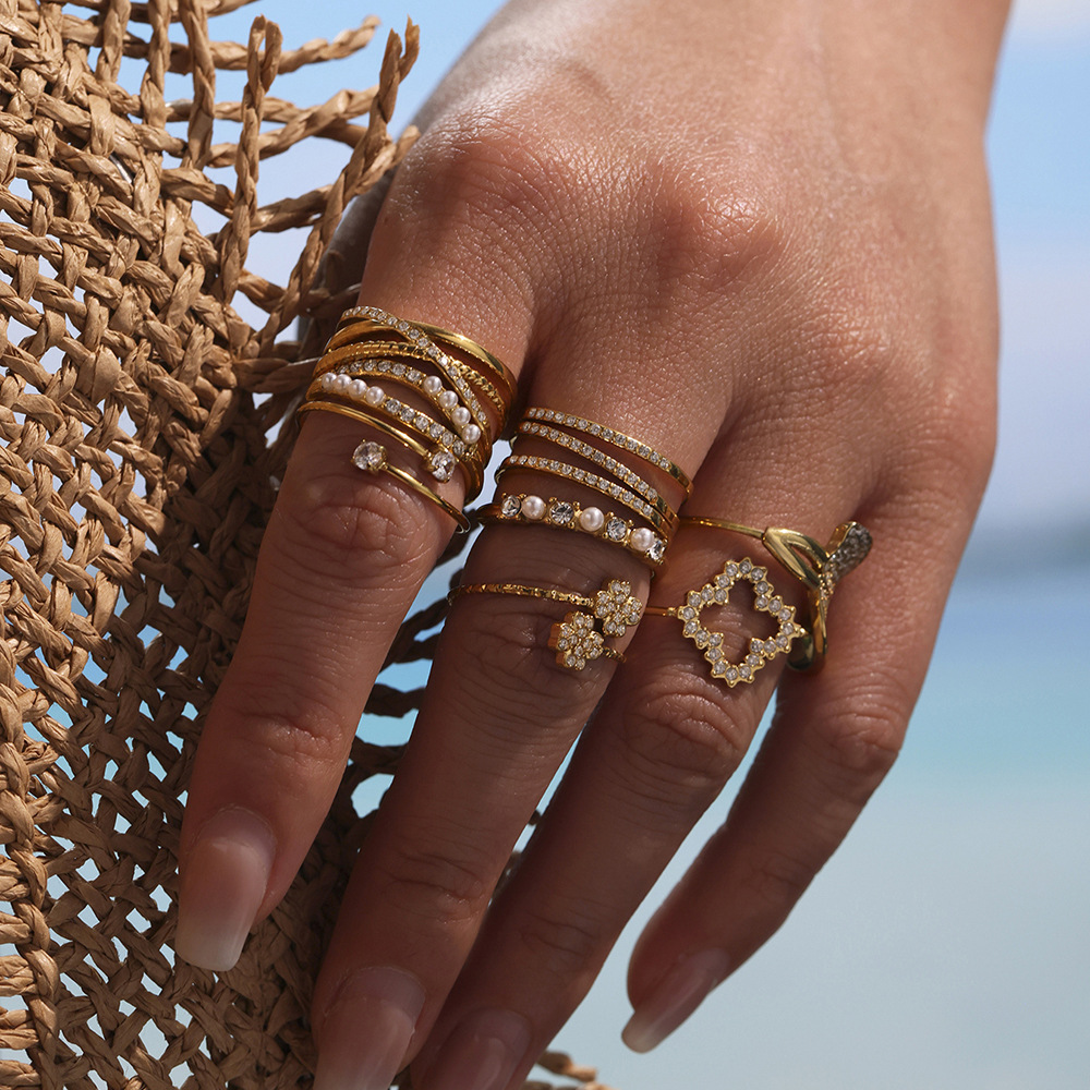 1 Piece Irregular Shape Stainless Steel Gold Color Women's Gemstone Rings Picture4