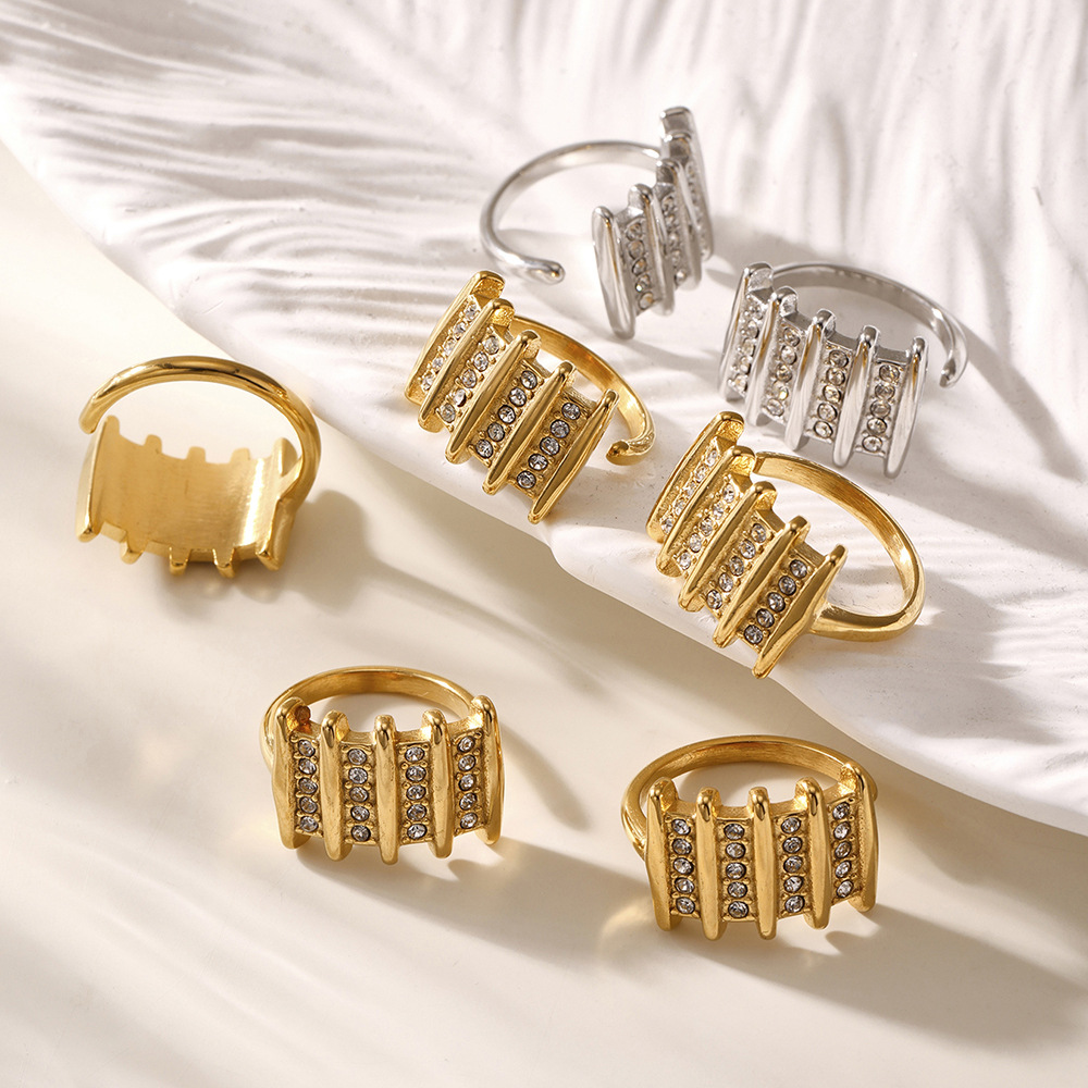 1 Piece Modern Rectangle Stainless Steel Waterproof Gold Color Statement Rings Picture4