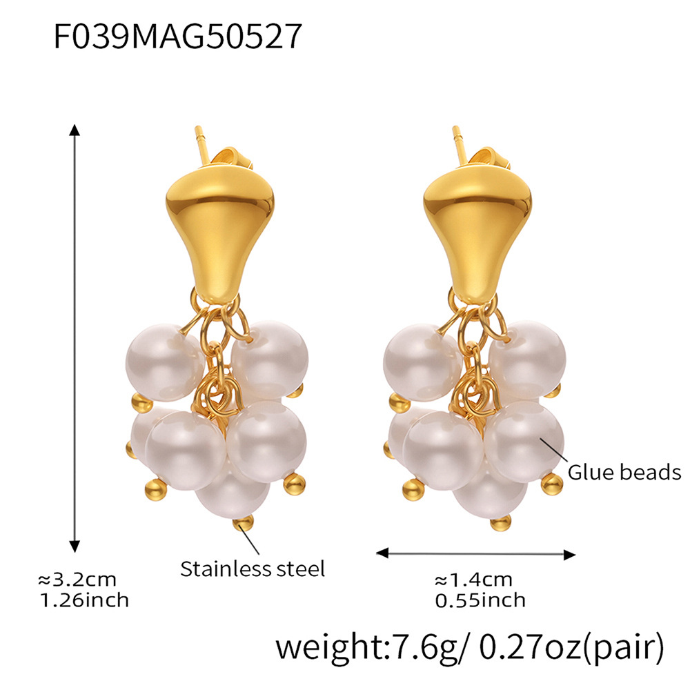 F039-Golden White Shell Pearl Earrings 