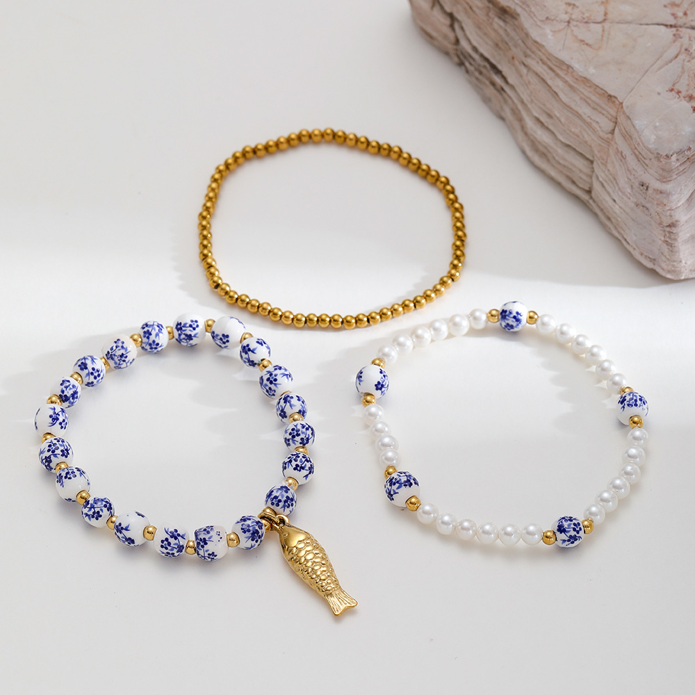 1 Piece Classic Series Elegant Flower Ceramics  Gold Color  Women's Beaded Bracelets Picture4