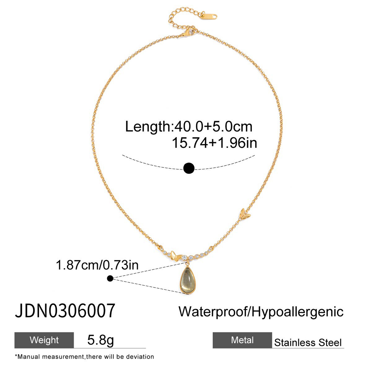 1 elegante collar colgante de acero inoxidable con gotas de cristal para mujer Imagen2