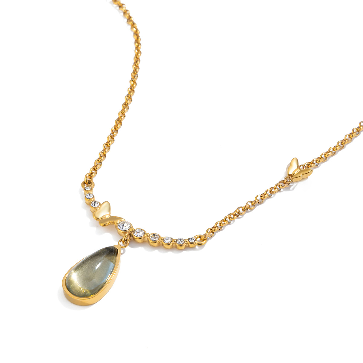 1 elegante collar colgante de acero inoxidable con gotas de cristal para mujer Imagen8