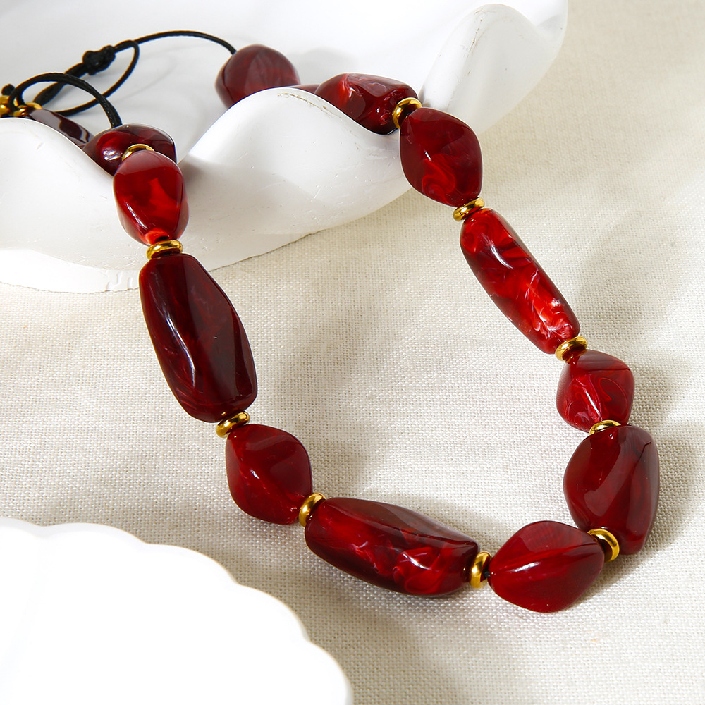 Retro Acrylic Irregular Beads Hematite Gold Color Necklace Set h5 Picture4