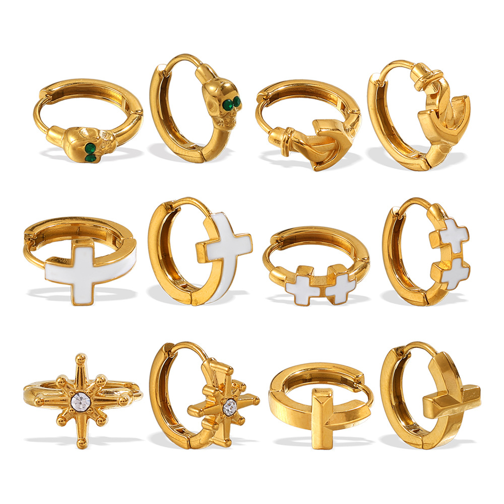 1 Pair Cross Stainless Steel Gold Color Hoop Earrings Picture5