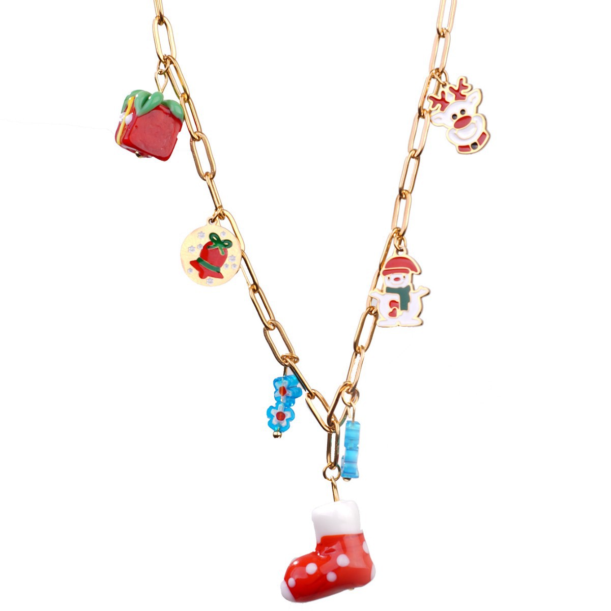 1 Piece Christmas Cartoon Stainless Steel Gold Color Women's Beaded Necklaces h5 Picture5