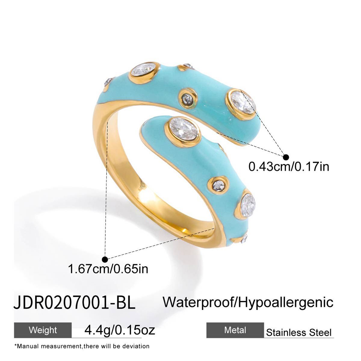 1 Piece Color of Macaron Irregular Shape Stainless Steel Zircon Women's Gemstone Rings Picture2