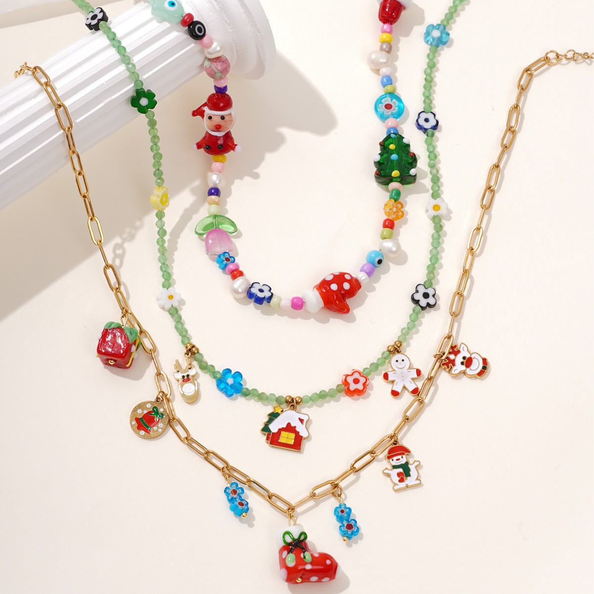 1 Piece Christmas Cartoon Stainless Steel Gold Color Women's Beaded Necklaces h5 Picture4