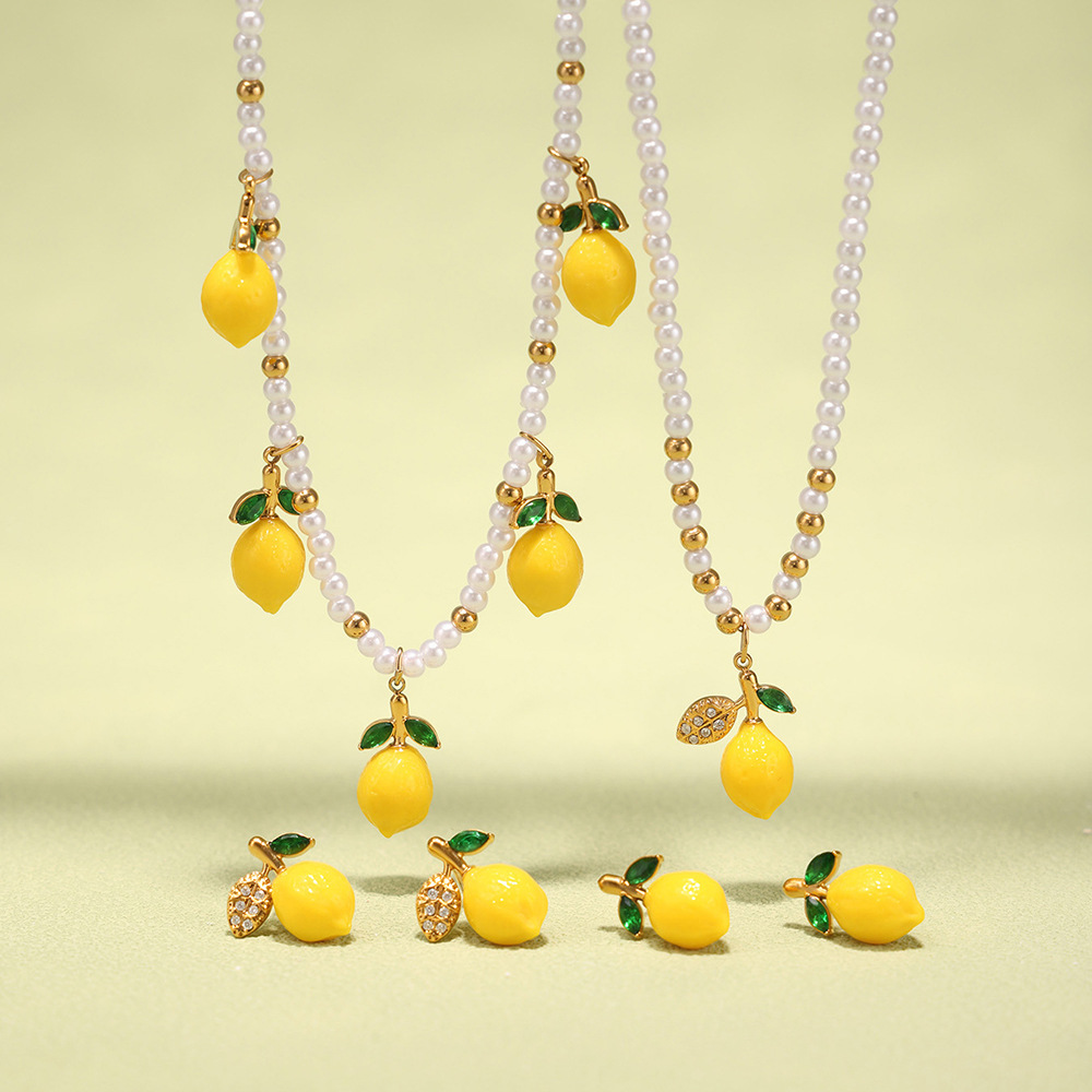 1 Piece Natural Lemon Stainless Steel Gold Color Women's Pendant Necklaces Picture3