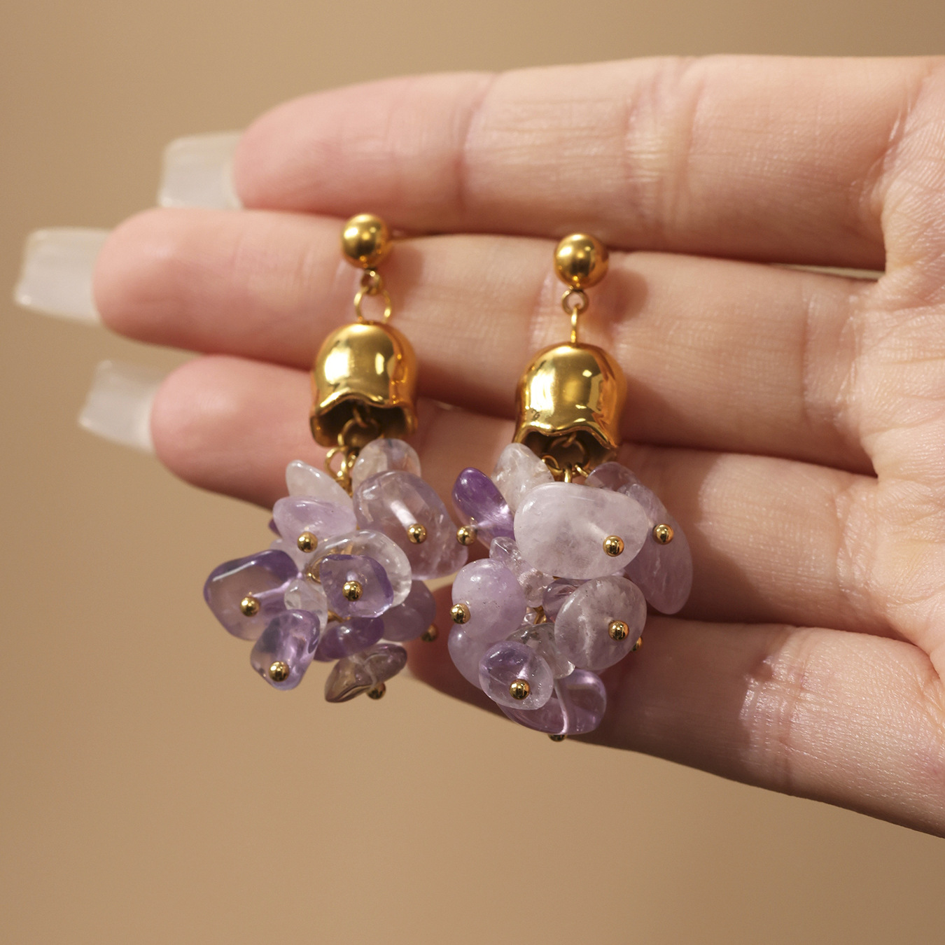 1 Pair Natural Stone Tassel Stainless Steel Gold Color Women's Drop Earrings Picture4