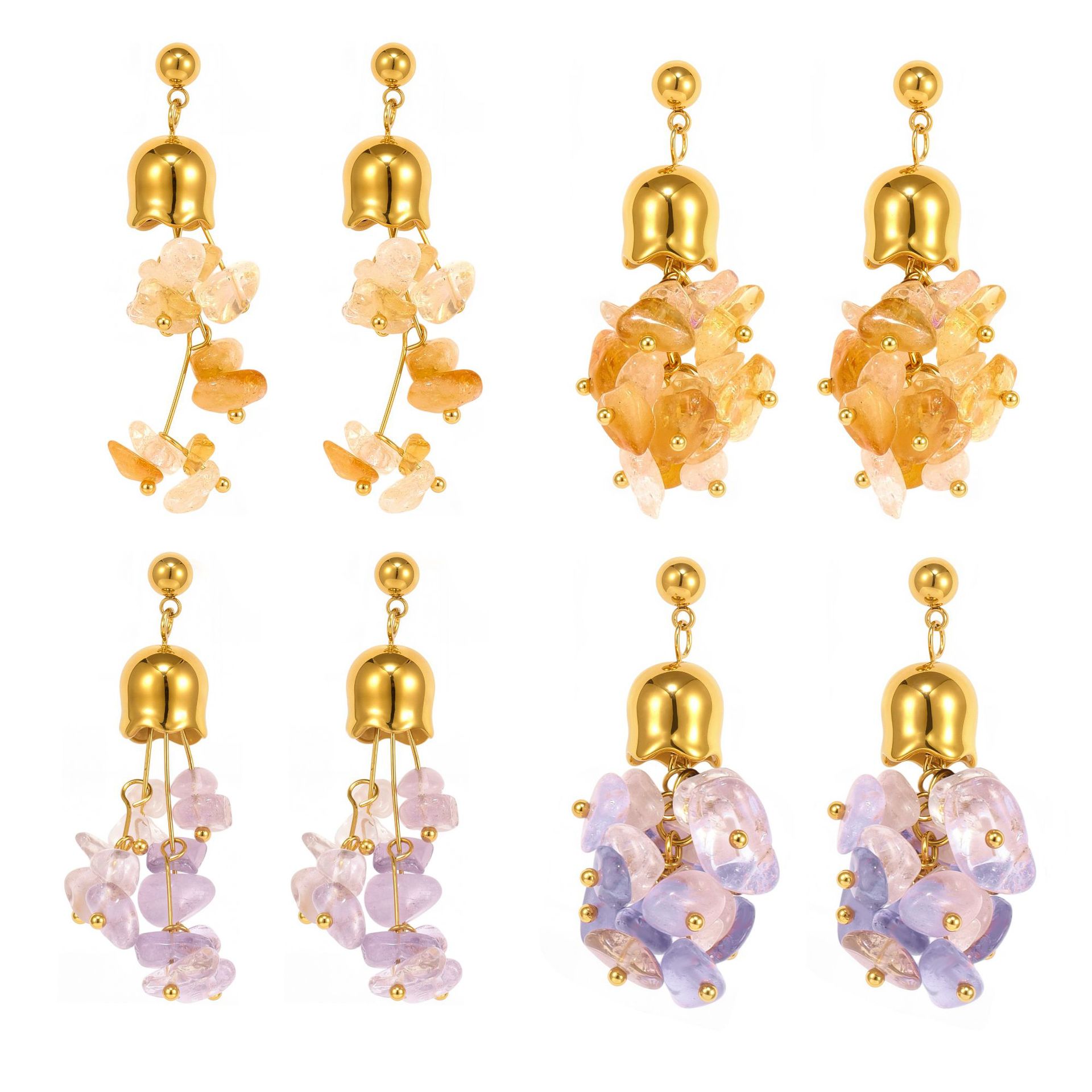 1 Pair Natural Stone Tassel Stainless Steel Gold Color Women's Drop Earrings Picture9