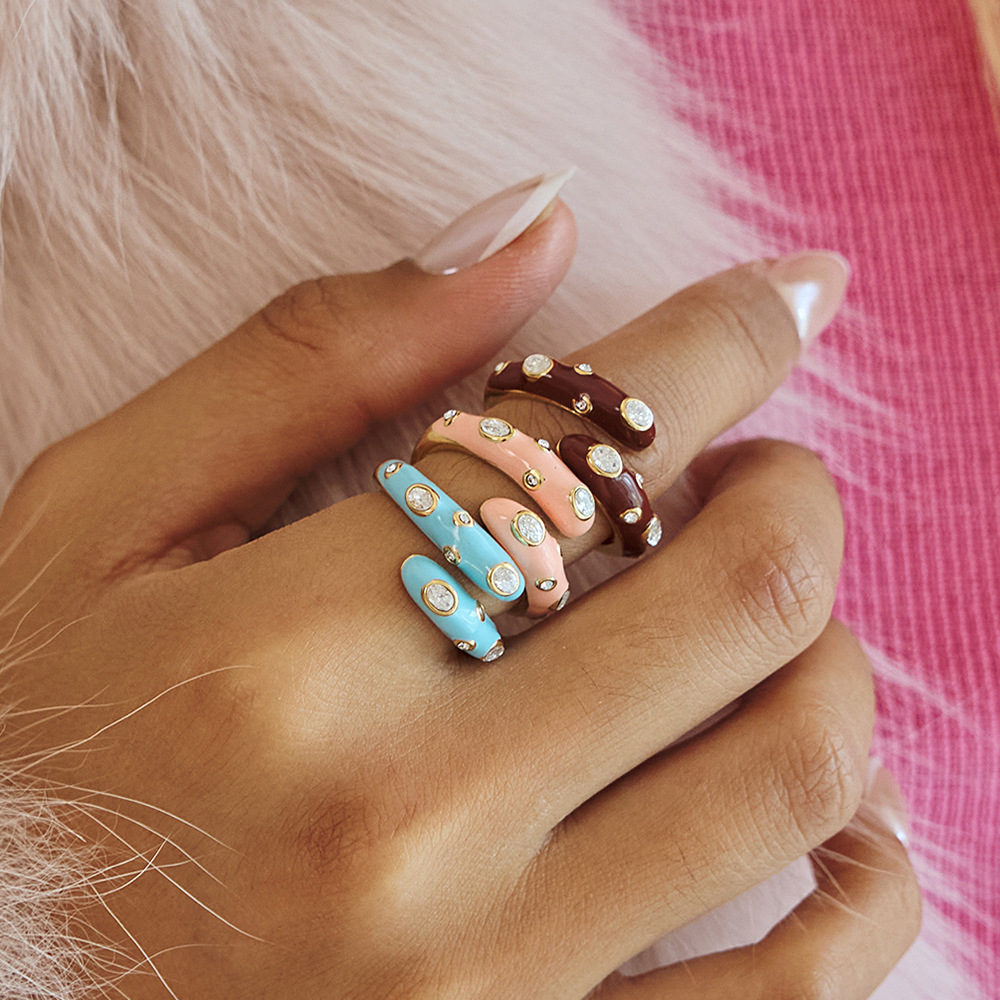 1 Piece Color of Macaron Irregular Shape Stainless Steel Zircon Women's Gemstone Rings Picture4