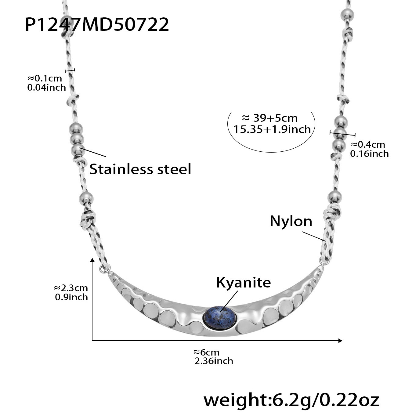 P1247-Collana in acciaio e cianite con luna 39+5cm Immagine8